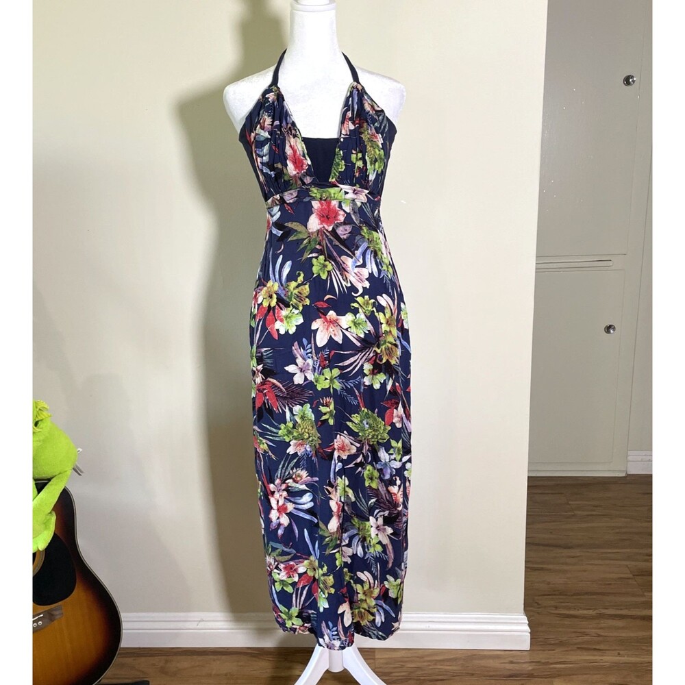 Biglietto Women's Navy Blue Floral Strappy Maxi Dress Small Boho Beach Sundress